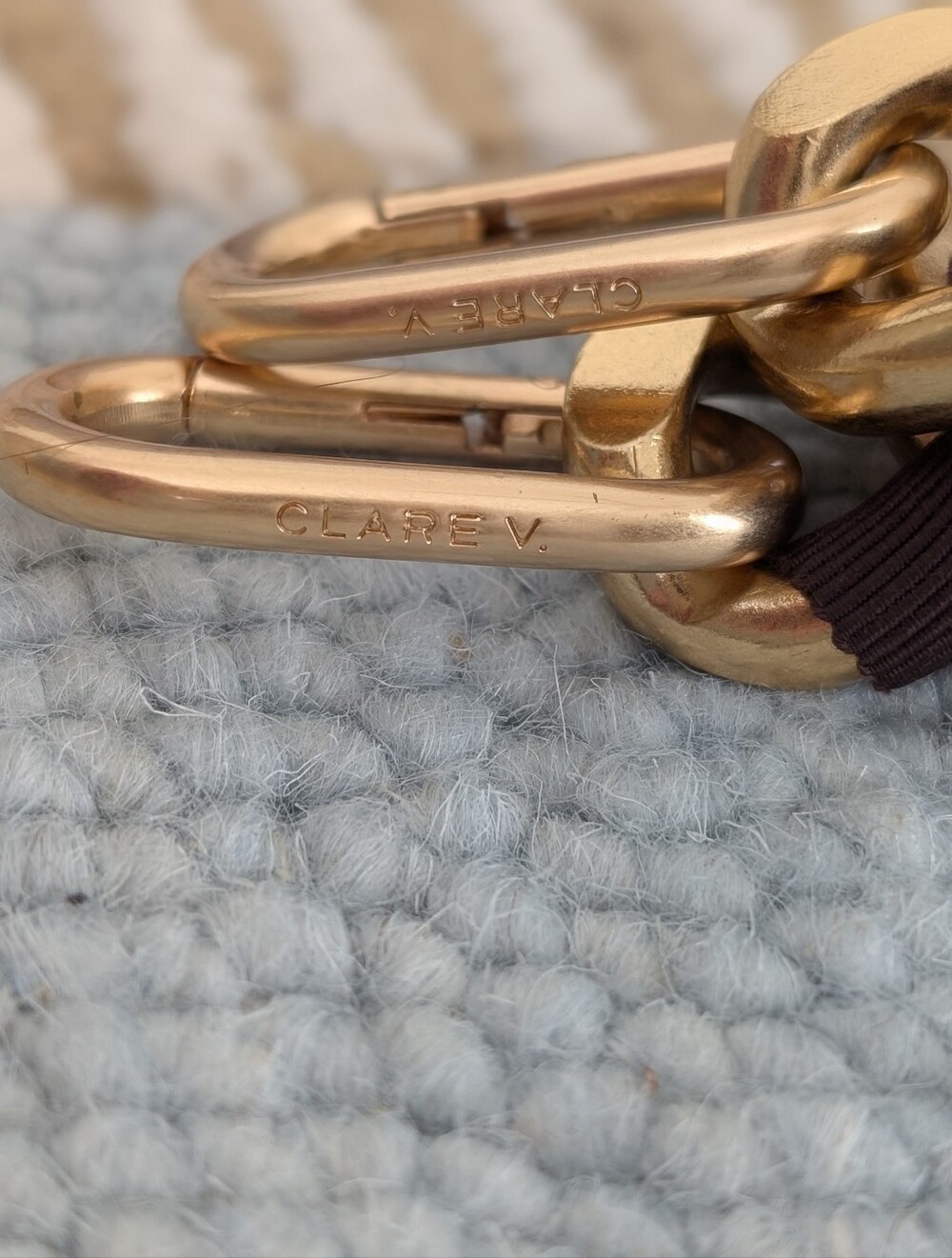 Clare V Shortie Strap Brass Curb Chain With Brown Grosgrain Ribbon - Picture 2 of 4